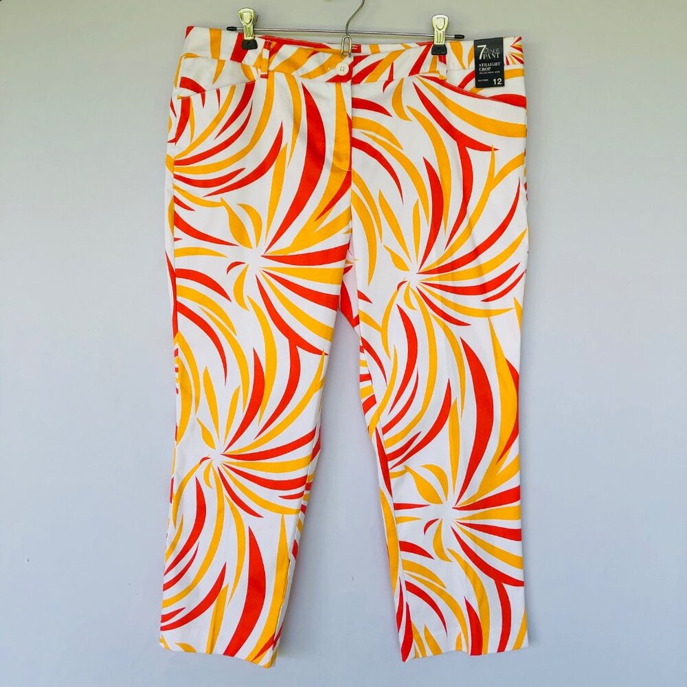 NWT New York & Company  7th Avenue Pant Straight Crop Sz 12 Sateen Red Orange